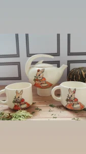 سرویس چای خوری دونفره طرح خرگوش دست‌ساز و نقاشی‌شده سرامیکی